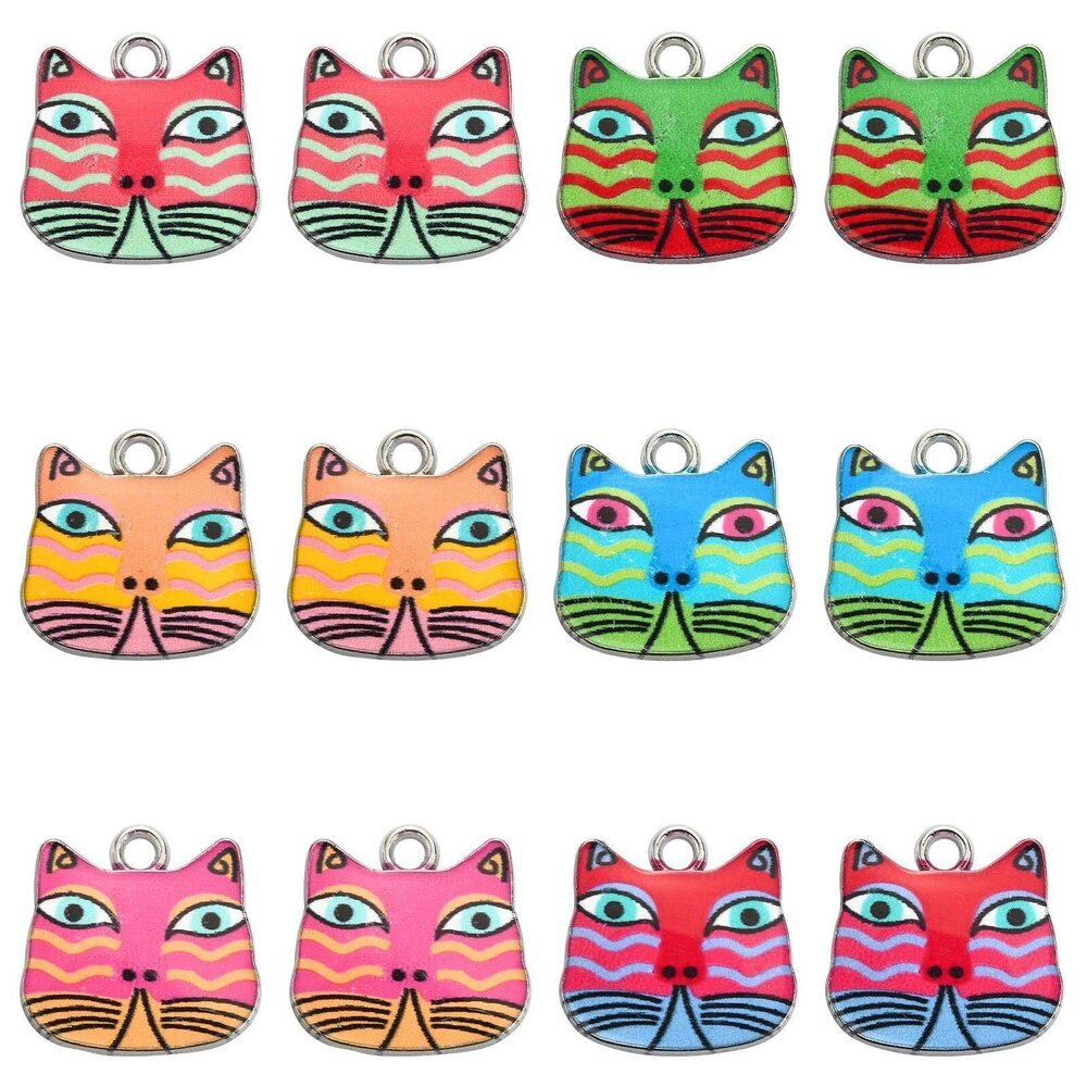 5581 30pcs Printed Enamel Cat Charms Colorful Eygptian Kitten Charms Cute